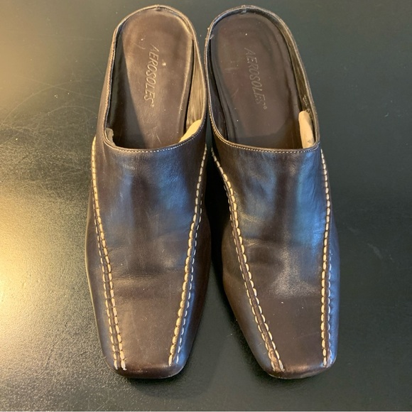 Aerosoles Brown Leather Catch Me Mule Size 8M 3" Heel Cushion Pump Slide Slip-On - Picture 1 of 12